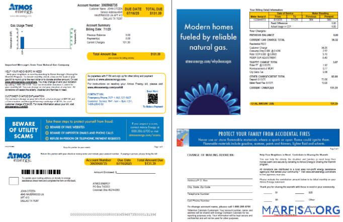 Printable USA Atmos Energy utility bill template in Word and PDF formats, 2 pages